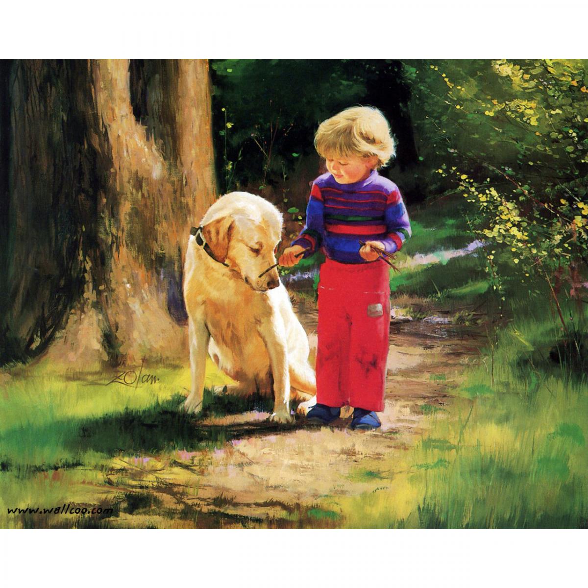 Раскраска мальчик гуляет с собакой для детей распечатать