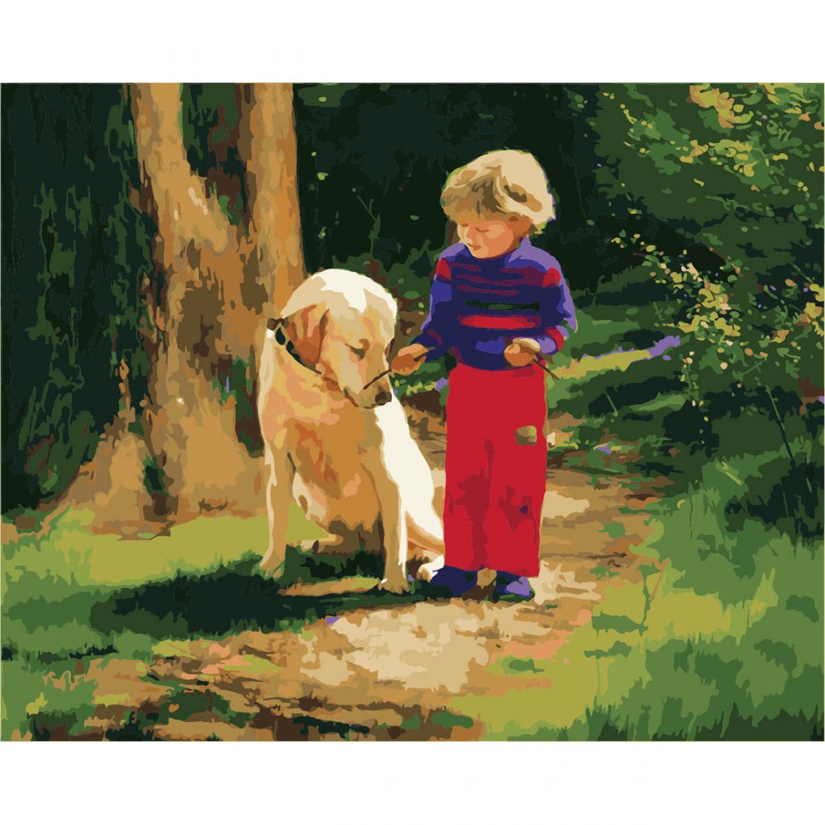 Раскраска Мальчик и собака