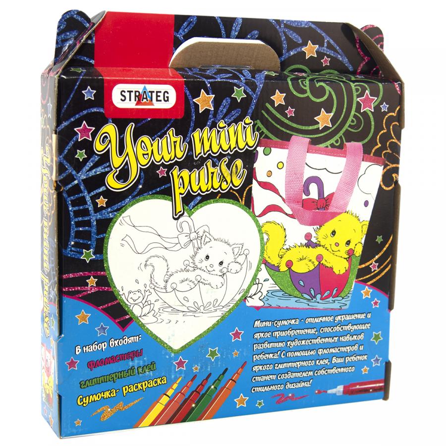 Купить НАБОР ДЛЯ ТВОРЧЕСТВА STRATEG СУМКА-РАСКРАСКА КОТЕНОК НА РУССКОМ ЯЗЫКЕ (2044)_2