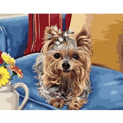 Купить КАРТИНА ПО НОМЕРАМ STRATEG ПРЕМИУМ ЙОРКШИРСКИЙ ТЕРЬЕР С ЛАКОМ РАЗМЕРОМ 40Х50 СМ VA-1252