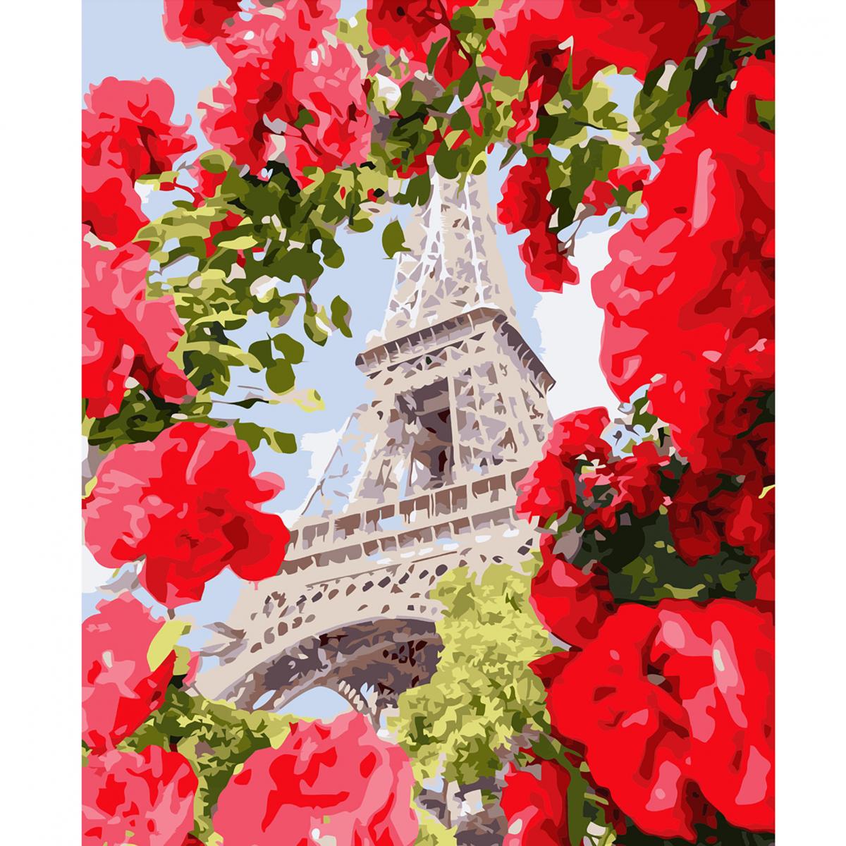 Недорого Раскраска по номерам большого размера 50х65 см Эйфелева башня весной Магазин ВсеТак