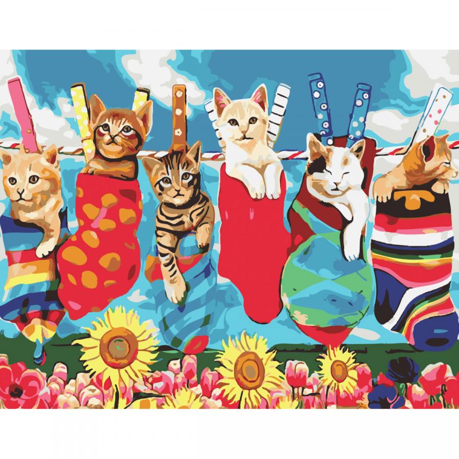 Купить КАРТИНА ПО НОМЕРАМ STRATEG ПРЕМИУМ КОШКИ В НОСКАХ С ЛАКОМ РАЗМЕРОМ 30Х40 СМ SS-6446