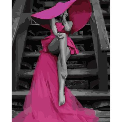 Купить КАРТИНА ПО НОМЕРАМ STRATEG ПРЕМИУМ РОЗОВОЕ ПЛАТЬЕ И ШЛЯПА С ЛАКОМ РАЗМЕРОМ 40Х50 СМ VA-3671