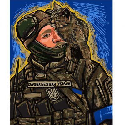 Придбати КАРТИНА ЗА НОМЕРАМИ STRATEG ПРЕМІУМ ЗСУ З КОТИКОМ РОЗМІРОМ 40Х50 СМ (DY318)
