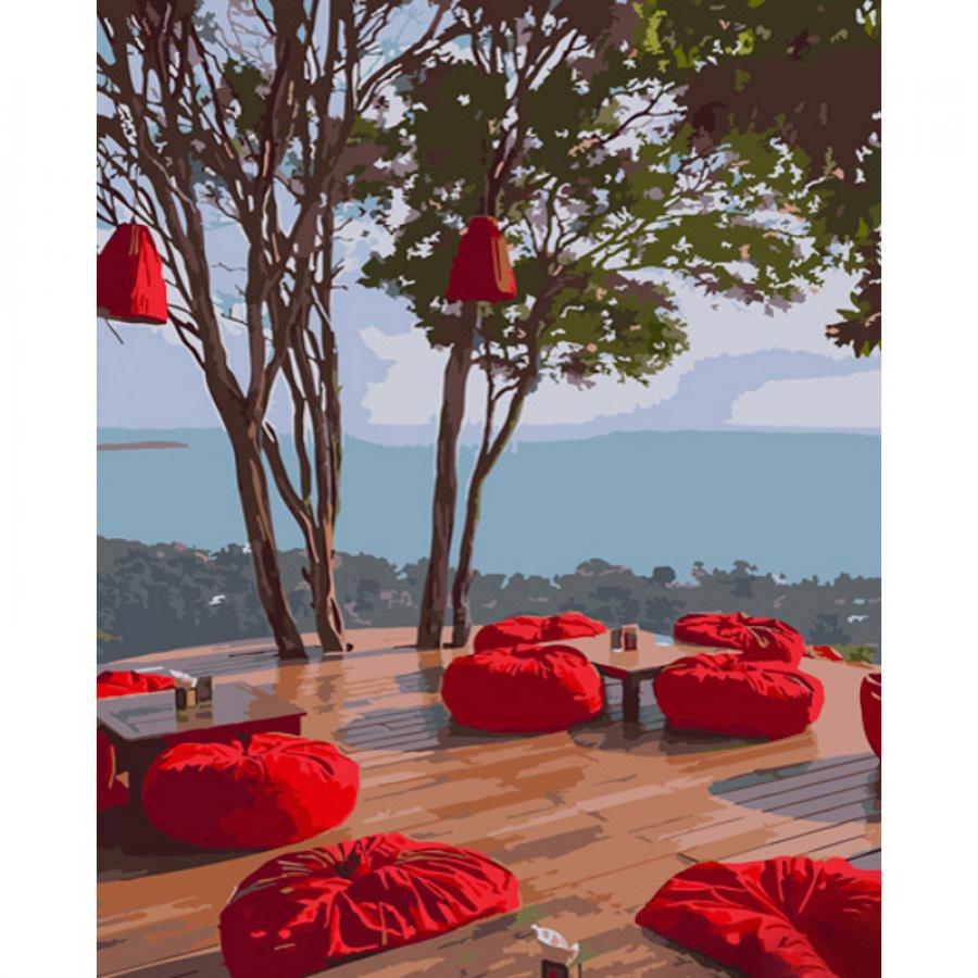 Купить КАРТИНА ПО НОМЕРАМ STRATEG ПРЕМИУМ КРАСНЫЕ ПУФЫ РАЗМЕРОМ 40Х50 СМ (GS771)