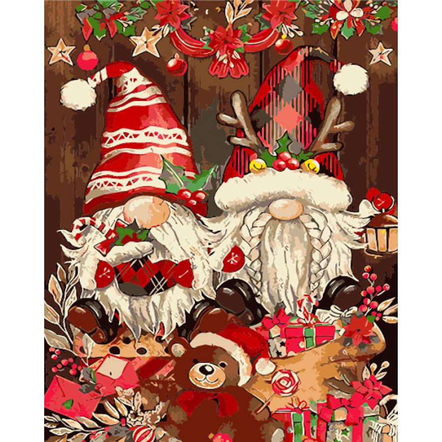 Придбати КАРТИНА ЗА НОМЕРАМИ STRATEG ПРЕМІУМ ГНОМИ В ПОДАРУНКАХ З ЛАКОМ ТА З РІВНЕМ РОЗМІРОМ 40Х50 СМ (GS1549)