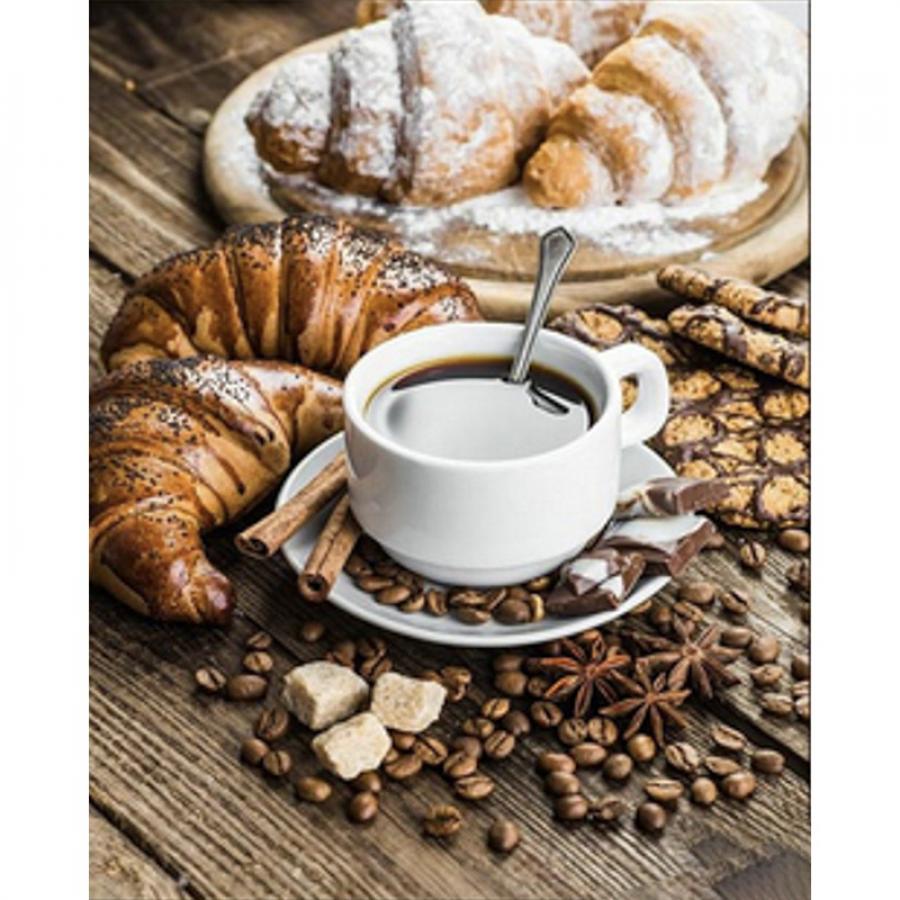 Придбати АЛМАЗНА МОЗАЇКА STRATEG ПРЕМІУМ АРОМАТНА КАВА З КРУАСАНАМИ РОЗМІРОМ 40Х50 СМ  (SK86019)