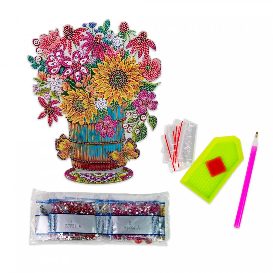 Придбати АЛМАЗНА МОЗАЇКА STRATEG ПРЕМІУМ БУКЕТ КВІТІВ НА ПІДСТАВЦІ РОЗМІРОМ 30Х30 СМ (BJP21)_1