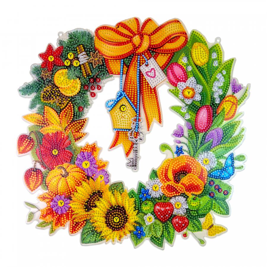 Купить АЛМАЗНАЯ МОЗАИКА STRATEG ПРЕМИУМ ВЕНОЧЕК-КРУГЛЫЙ ГОД ПОДВЕСНОЙ РАЗМЕРОМ 30Х30 СМ (HHE13843)